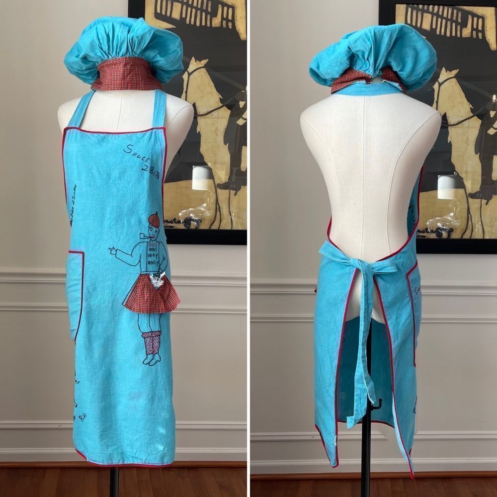 Vintage Homemade Hand Embroidered Apron and Hat